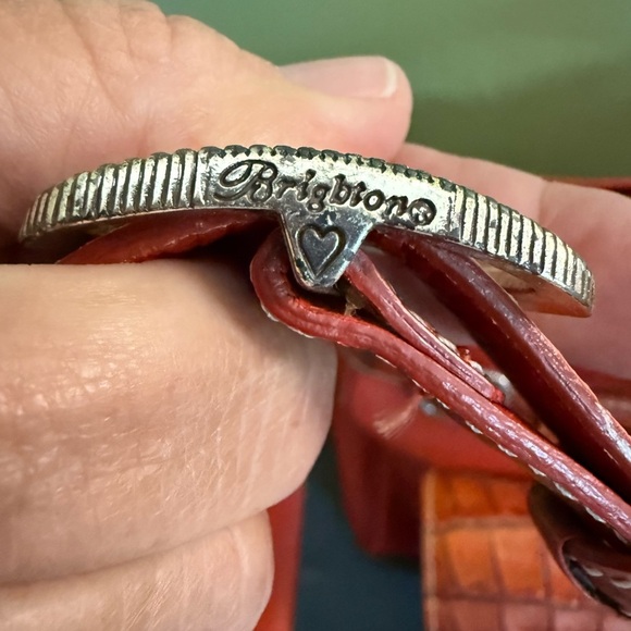 Brighton Vtg Burnt Orange Adjustable Crossbody Organizer Bag Croc Embossed - Picture 13 of 17
